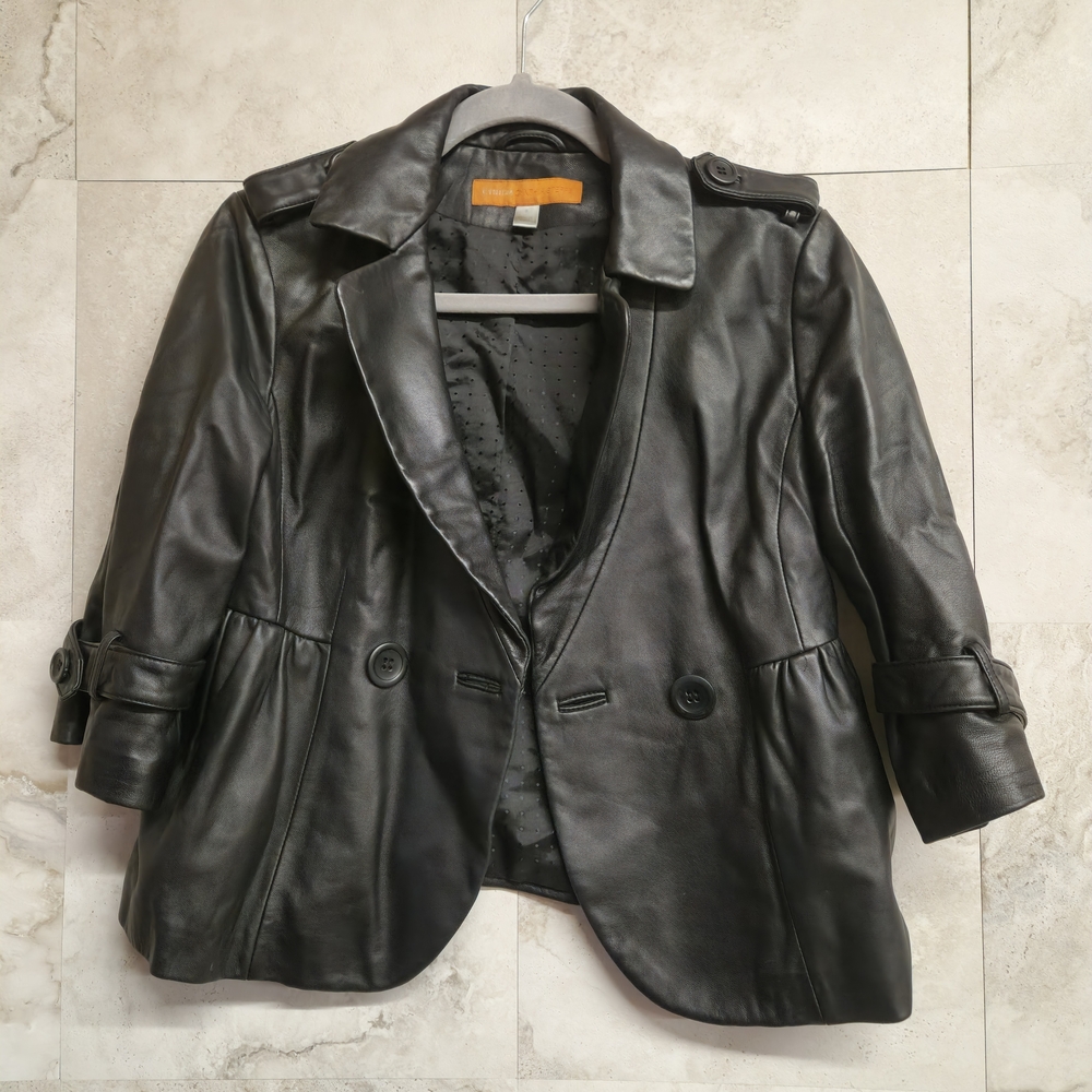 Cynthia Steffe Women's 3/4 Sleeve Black Leather Jacket - Size Small